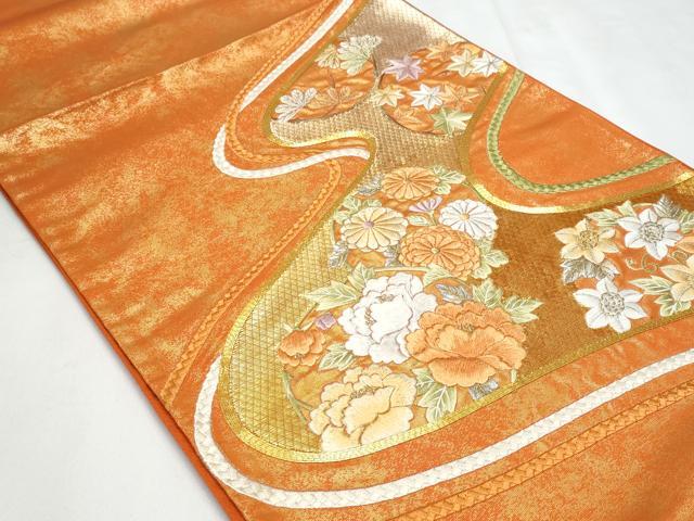 平和屋着物◎六通柄袋帯　駒刺繍　草花丸文　金糸　正絹　逸品　CABC3905fb