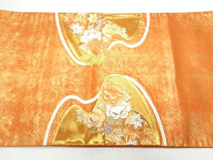 平和屋着物◎六通柄袋帯　駒刺繍　草花丸文　金糸　正絹　逸品　CABC3905fb
