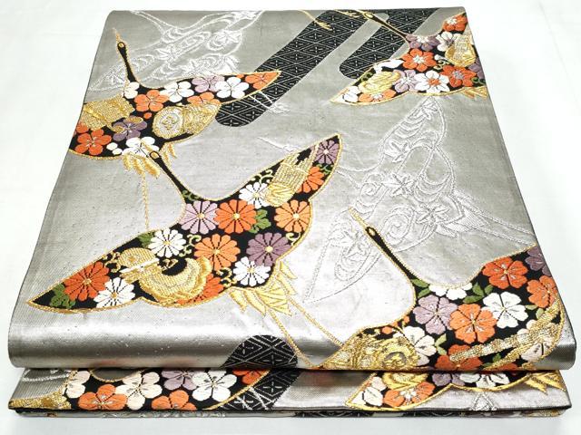平和屋着物◎六通柄袋帯　唐織　飛鶴花文　金銀糸　正絹　逸品　CABC3908fb