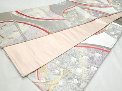 平和屋着物◎六通柄袋帯　唐織　孔雀　金銀糸　正絹　逸品　CABC3909fb