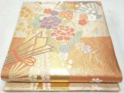 平和屋着物◎佐賀錦　六通柄袋帯　唐織　能衣熨斗文　金糸　正絹　逸品　CABC3916fb