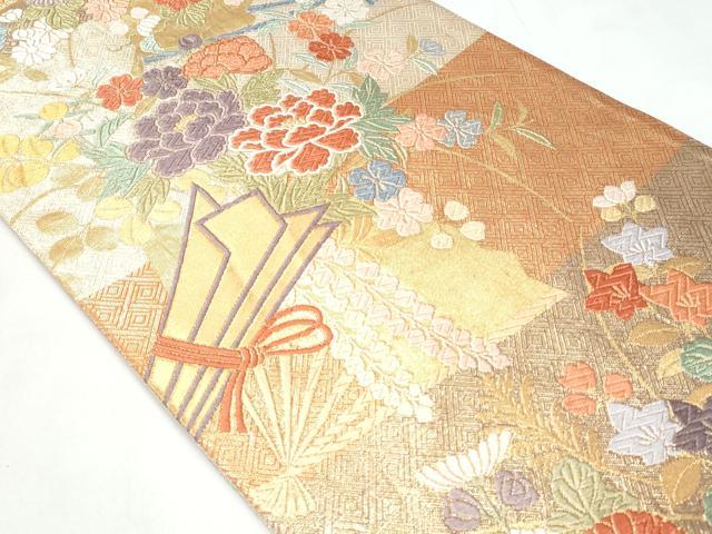 平和屋着物◎佐賀錦　六通柄袋帯　唐織　能衣熨斗文　金糸　正絹　逸品　CABC3916fb