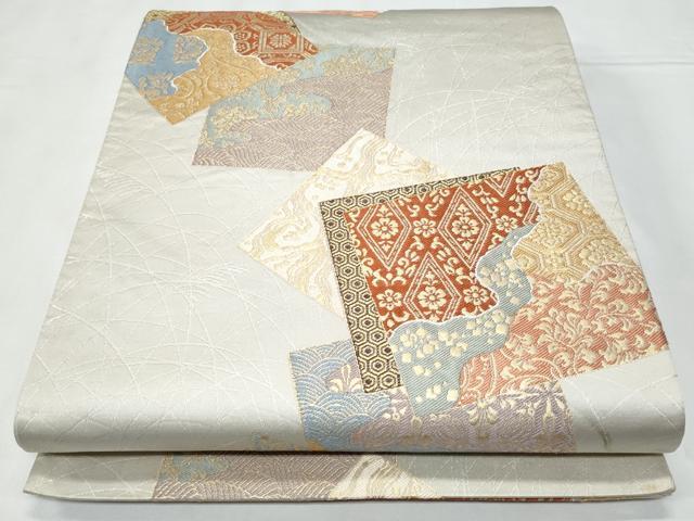 平和屋着物◎六通柄袋帯　色紙重ね吉祥文　金糸　正絹　逸品　CABC3917fb