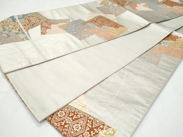 平和屋着物◎六通柄袋帯　色紙重ね吉祥文　金糸　正絹　逸品　CABC3917fb
