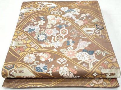 平和屋着物◎六通柄袋帯　唐織　飛鶴宝尽くし花文　金糸　正絹　逸品　CABC3951fb