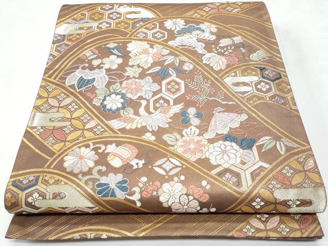 平和屋着物◎六通柄袋帯　唐織　飛鶴宝尽くし花文　金糸　正絹　逸品　CABC3951fb