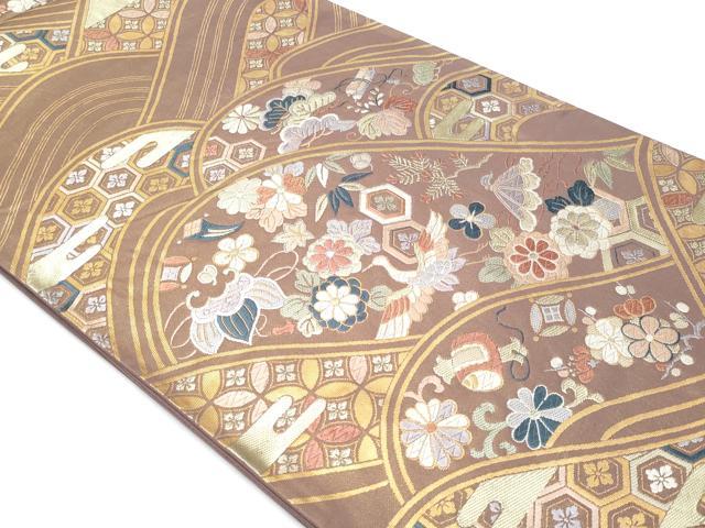 平和屋着物◎六通柄袋帯　唐織　飛鶴宝尽くし花文　金糸　正絹　逸品　CABC3951fb