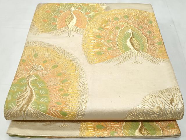 平和屋着物◎六通柄袋帯　孔雀　金糸　正絹　逸品　CABC3956fb