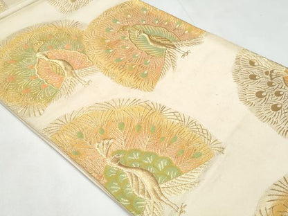 平和屋着物◎六通柄袋帯　孔雀　金糸　正絹　逸品　CABC3956fb