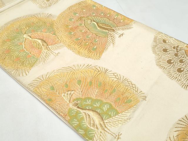 平和屋着物◎六通柄袋帯　孔雀　金糸　正絹　逸品　CABC3956fb