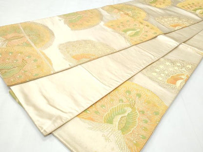 平和屋着物◎六通柄袋帯　孔雀　金糸　正絹　逸品　CABC3956fb