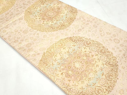 平和屋着物◎六通柄袋帯　正倉院花文　金糸　正絹　逸品　CABC3957fb