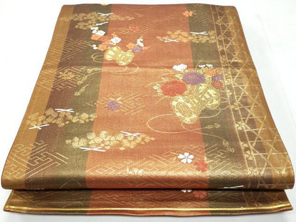 平和屋着物◎六通柄袋帯　唐織　鼓花文　金糸　正絹　逸品　CABC3958fb