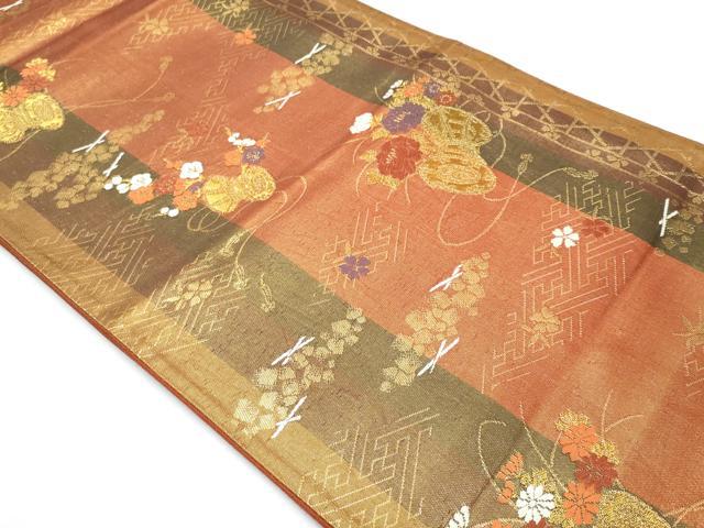 平和屋着物◎六通柄袋帯　唐織　鼓花文　金糸　正絹　逸品　CABC3958fb