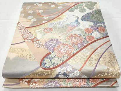 平和屋着物◎六通柄袋帯　唐織　巻絹慶長花文　金糸　正絹　逸品　CABC3959fb