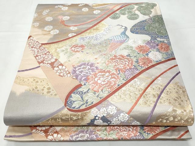 平和屋着物◎六通柄袋帯　唐織　巻絹慶長花文　金糸　正絹　逸品　CABC3959fb