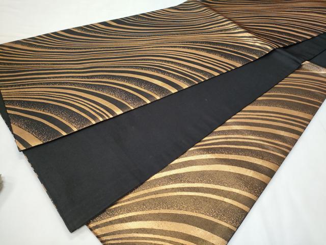 平和屋着物◎六通柄袋帯　流線文　金糸　正絹　逸品　CABC3968fb