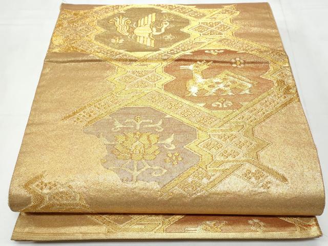 平和屋着物◎六通柄袋帯　正倉院鹿草文　金糸　正絹　逸品　CABC3972fb