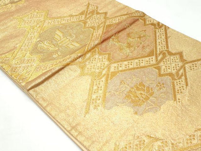 平和屋着物◎六通柄袋帯　正倉院鹿草文　金糸　正絹　逸品　CABC3972fb