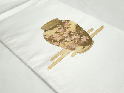 平和屋着物◎太鼓柄袋帯　エ霞陶器雲取り枝桜文　金銀彩　正絹　逸品　未使用　CABC3976fb