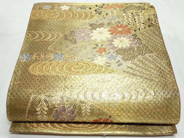 平和屋着物◎六通柄袋帯　唐織　流水扇面花文　金糸　正絹　逸品　CABC3989fb