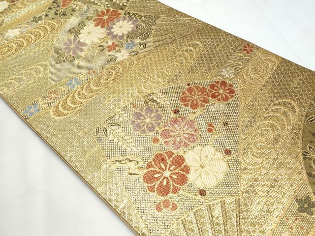 平和屋着物◎六通柄袋帯　唐織　流水扇面花文　金糸　正絹　逸品　CABC3989fb