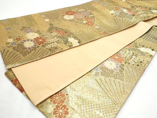 平和屋着物◎六通柄袋帯　唐織　流水扇面花文　金糸　正絹　逸品　CABC3989fb