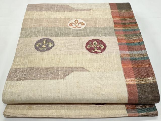 平和屋着物◎太鼓柄袋帯　紬地　花丸文　金糸　正絹　逸品　CABC3991fb