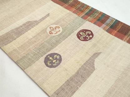 平和屋着物◎太鼓柄袋帯　紬地　花丸文　金糸　正絹　逸品　CABC3991fb