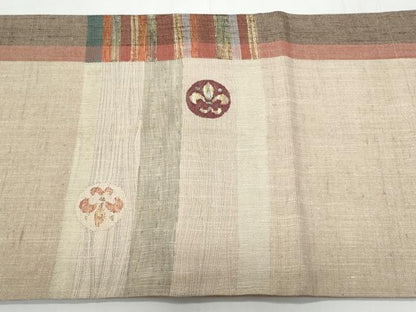 平和屋着物◎太鼓柄袋帯　紬地　花丸文　金糸　正絹　逸品　CABC3991fb