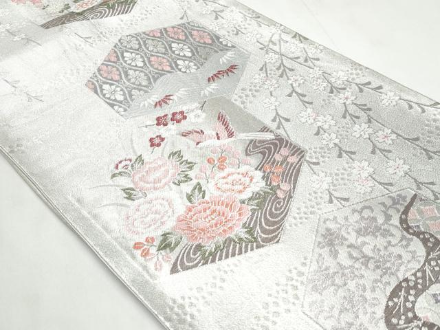 平和屋着物◎六通柄京袋帯　唐織　亀甲鳳凰花文　銀糸　正絹　逸品　CABC3992fb