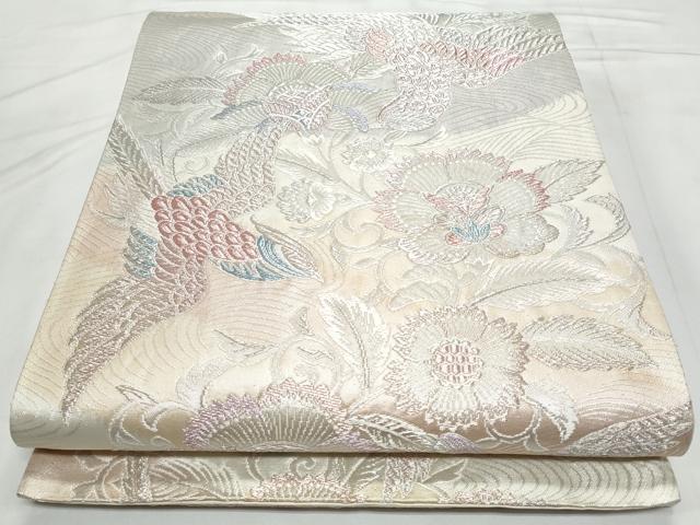 平和屋着物◎六通柄袋帯　鳳凰更紗花文　銀糸　正絹　逸品　CABC3995fb