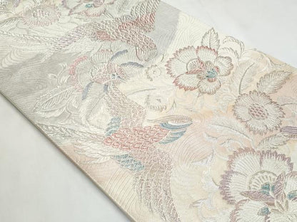平和屋着物◎六通柄袋帯　鳳凰更紗花文　銀糸　正絹　逸品　CABC3995fb