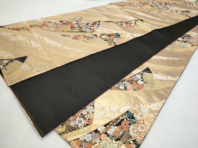 平和屋着物◎六通柄袋帯　唐織　扇面花文　金糸　正絹　逸品　CABC3997fb