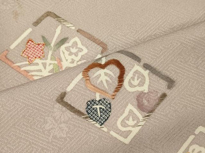 平和屋着物■訪問着 駒刺繍 菱草花文 正絹 逸品 CABC4012oy