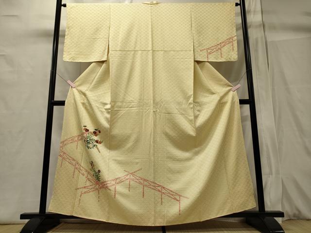 平和屋着物■訪問着 絞り 刺繍 草花文 正絹 逸品 CABC4054oy