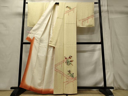 平和屋着物■訪問着 絞り 刺繍 草花文 正絹 逸品 CABC4054oy