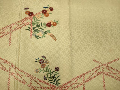 平和屋着物■訪問着 絞り 刺繍 草花文 正絹 逸品 CABC4054oy