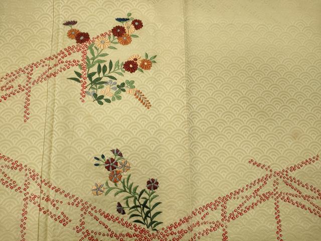 平和屋着物■訪問着 絞り 刺繍 草花文 正絹 逸品 CABC4054oy