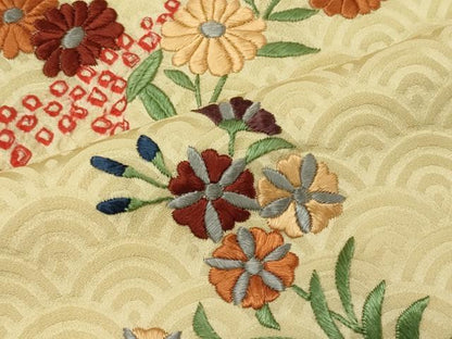 平和屋着物■訪問着 絞り 刺繍 草花文 正絹 逸品 CABC4054oy