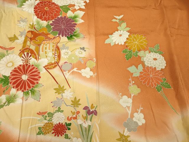 平和屋着物■訪問着 御所車草花文 暈し染め 金彩 正絹 逸品 CABC4058oy