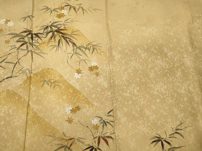 平和屋着物■訪問着 手描き 遠山楓笹文 暈し染め 金彩 正絹 逸品 CABC4075oy
