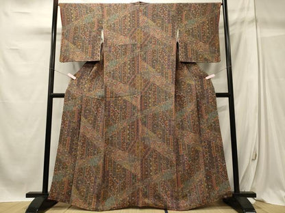 平和屋着物■上質な小紋 切り嵌め更紗花文 鬼しぼ縮緬 正絹 逸品 CABC4078oy