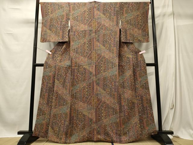 平和屋着物■上質な小紋 切り嵌め更紗花文 鬼しぼ縮緬 正絹 逸品 CABC4078oy