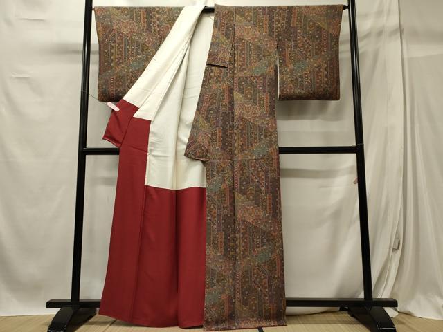 平和屋着物■上質な小紋 切り嵌め更紗花文 鬼しぼ縮緬 正絹 逸品 CABC4078oy