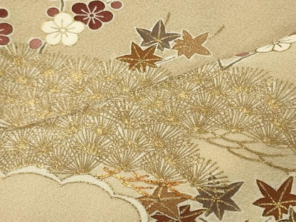 平和屋着物■訪問着 駒刺繍 枝梅松文 暈し染め 金彩 正絹 逸品 CABC4091oy