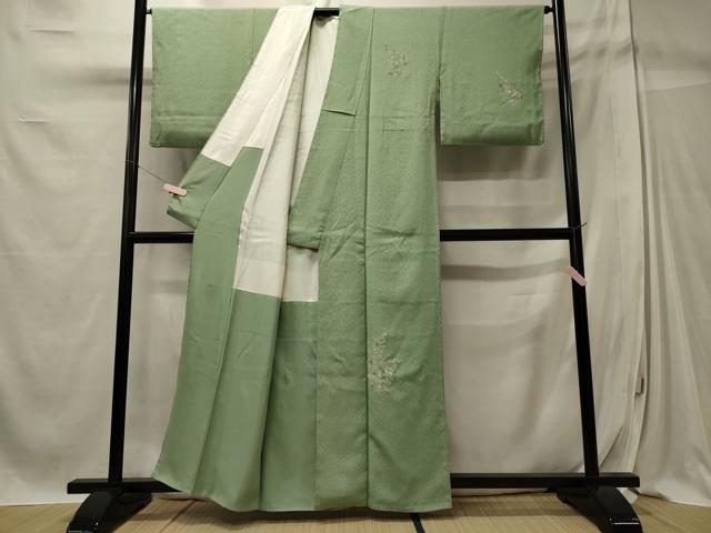 平和屋着物■色留訪問着　刺繍　草葉文　金銀彩　正絹　逸品　CABC4093oy