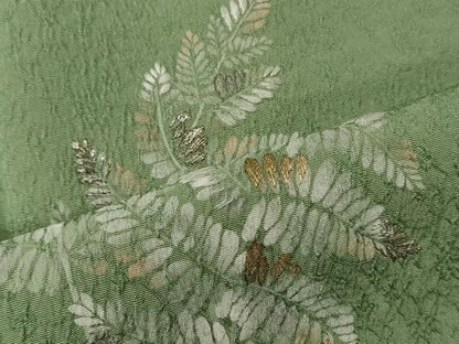 平和屋着物■色留訪問着　刺繍　草葉文　金銀彩　正絹　逸品　CABC4093oy