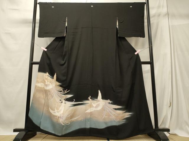 平和屋着物■豪華黒留袖　駒刺繍　鳳凰文　暈し染め　金銀彩　正絹　逸品　CABC4099oy