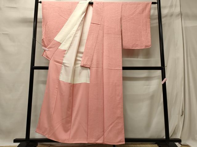 平和屋着物■上質な色無地 切り嵌め草花地紋 紅梅色 正絹 逸品 未使用 CABC4104oy